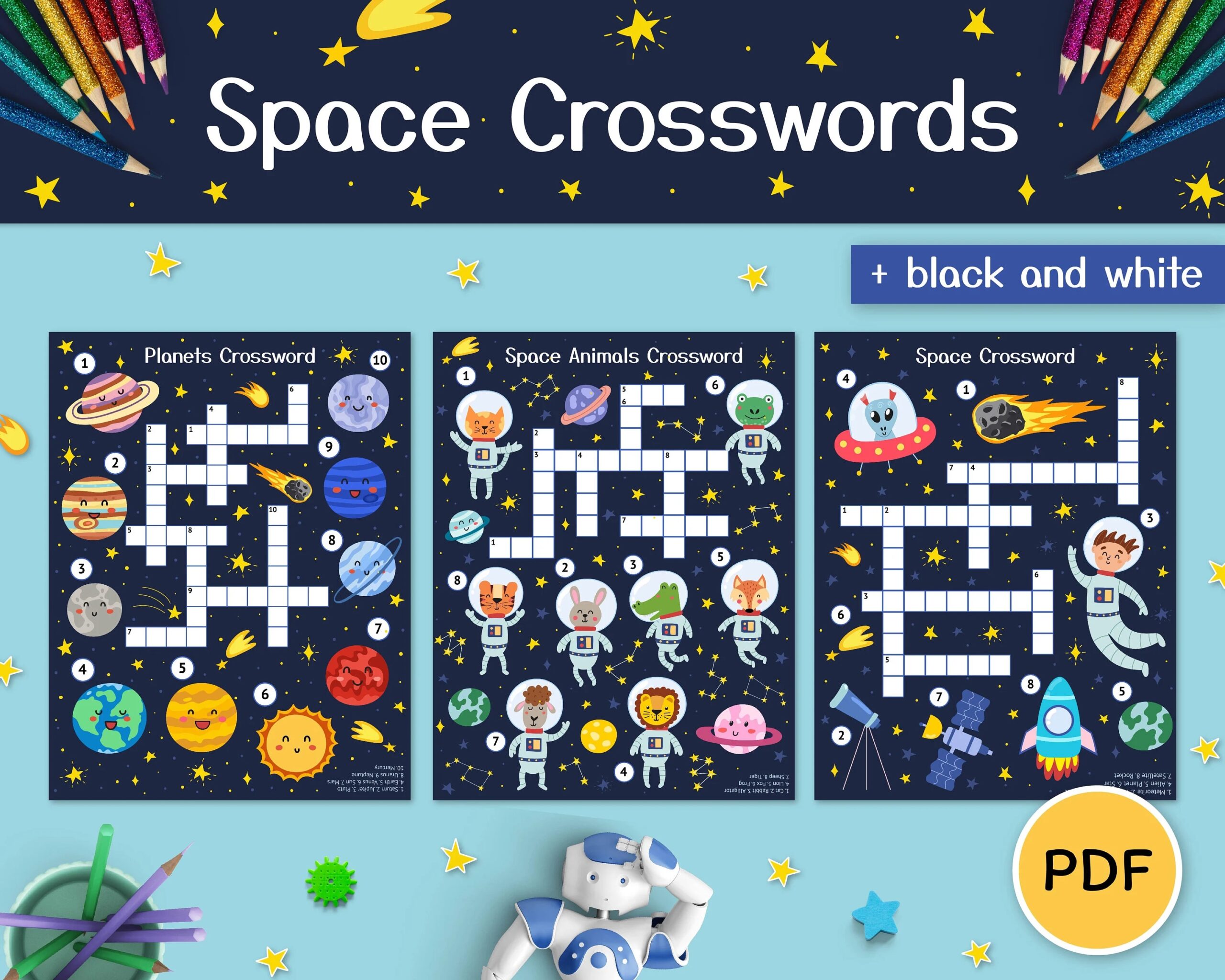 Space Crossword Puzzle For Kids Crossword Printable Pdf Solar System Crossword Word Scramble Word Game Activity Book For Kids Puzzles Etsy