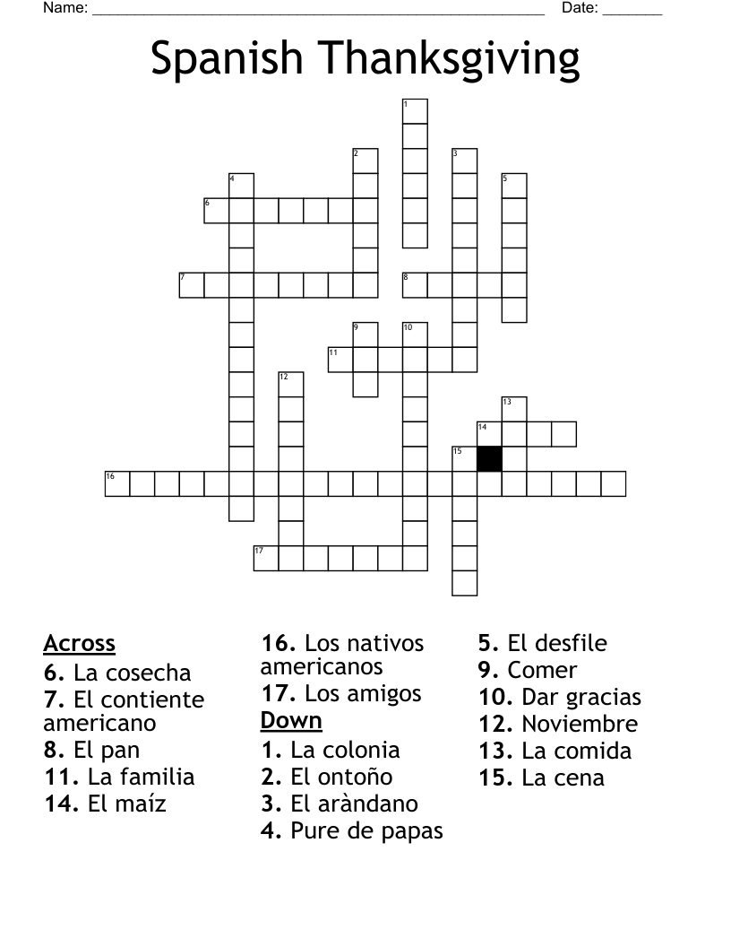 Spanish Thanksgiving Crossword WordMint