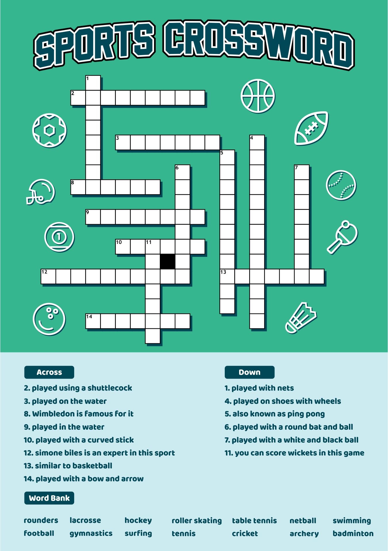 Free Sports Crossword Puzzles Printable