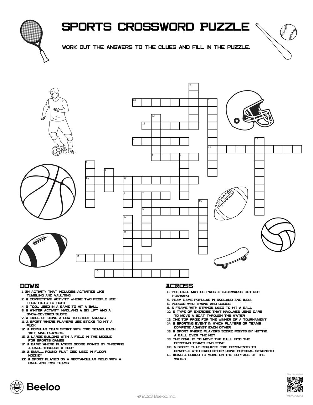 Sports Crossword Puzzle Beeloo Printable Crafts And Activities Worksheets Library