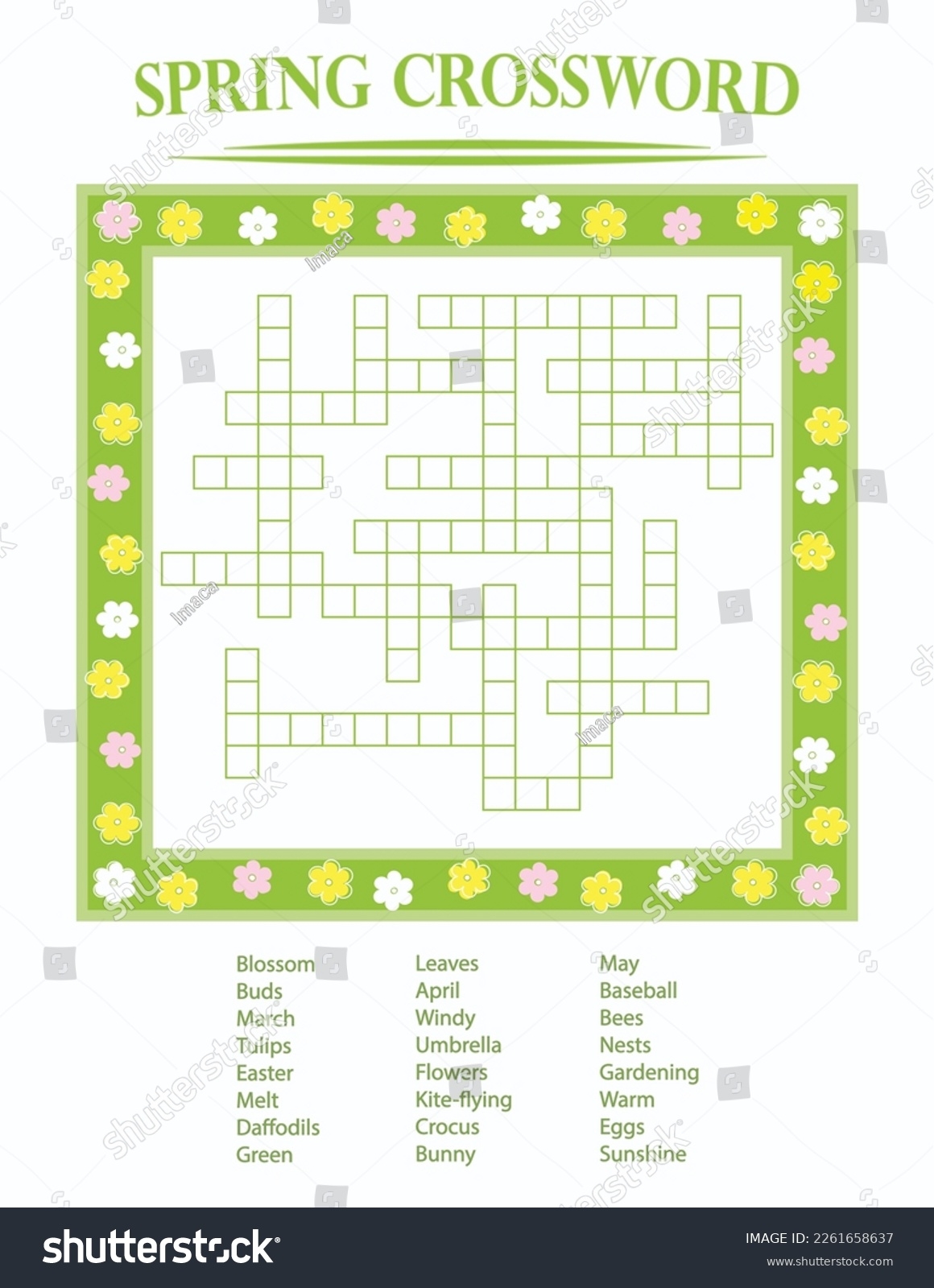 Spring Crossword Puzzle Fun Activity Game Stock Vector Royalty Free 2261658637 Shutterstock