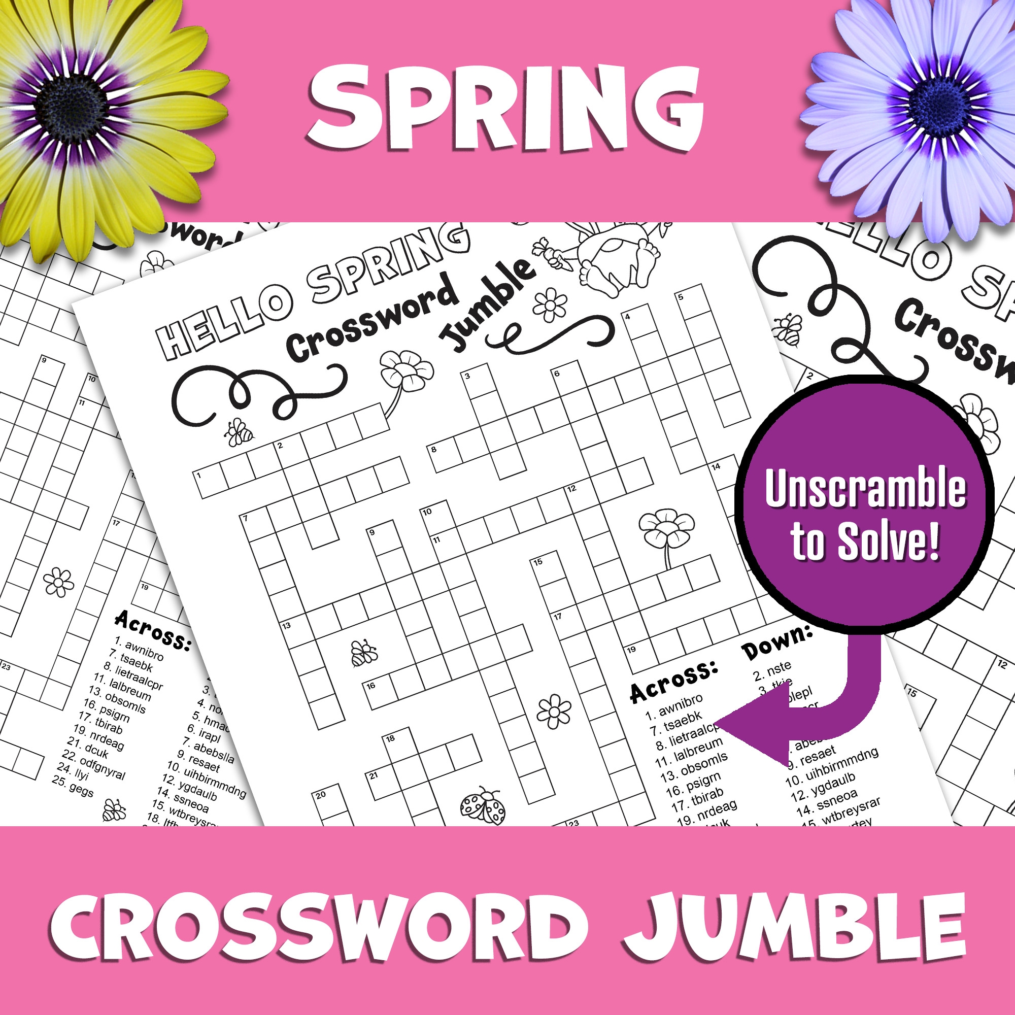 Spring Crossword Puzzle Word Scramble Printable Word Jumble Game Classful