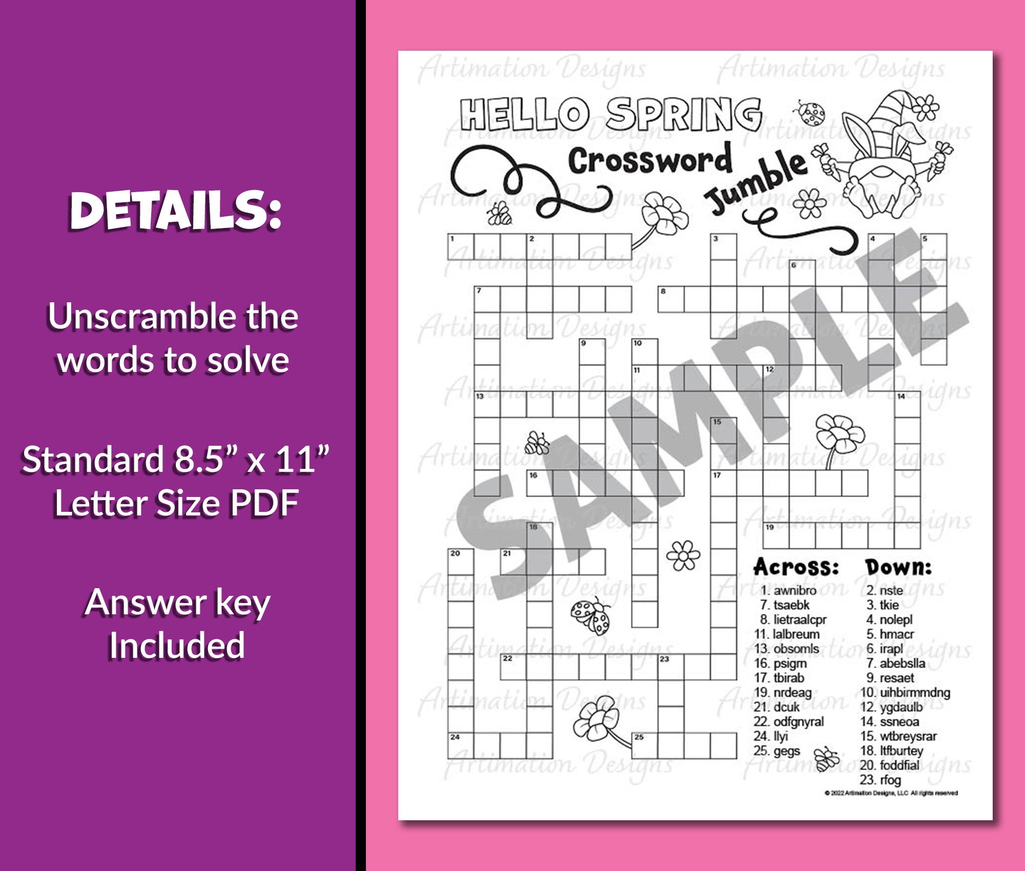Spring Crossword Puzzle Word Scramble Printable Word Jumble Game Classful