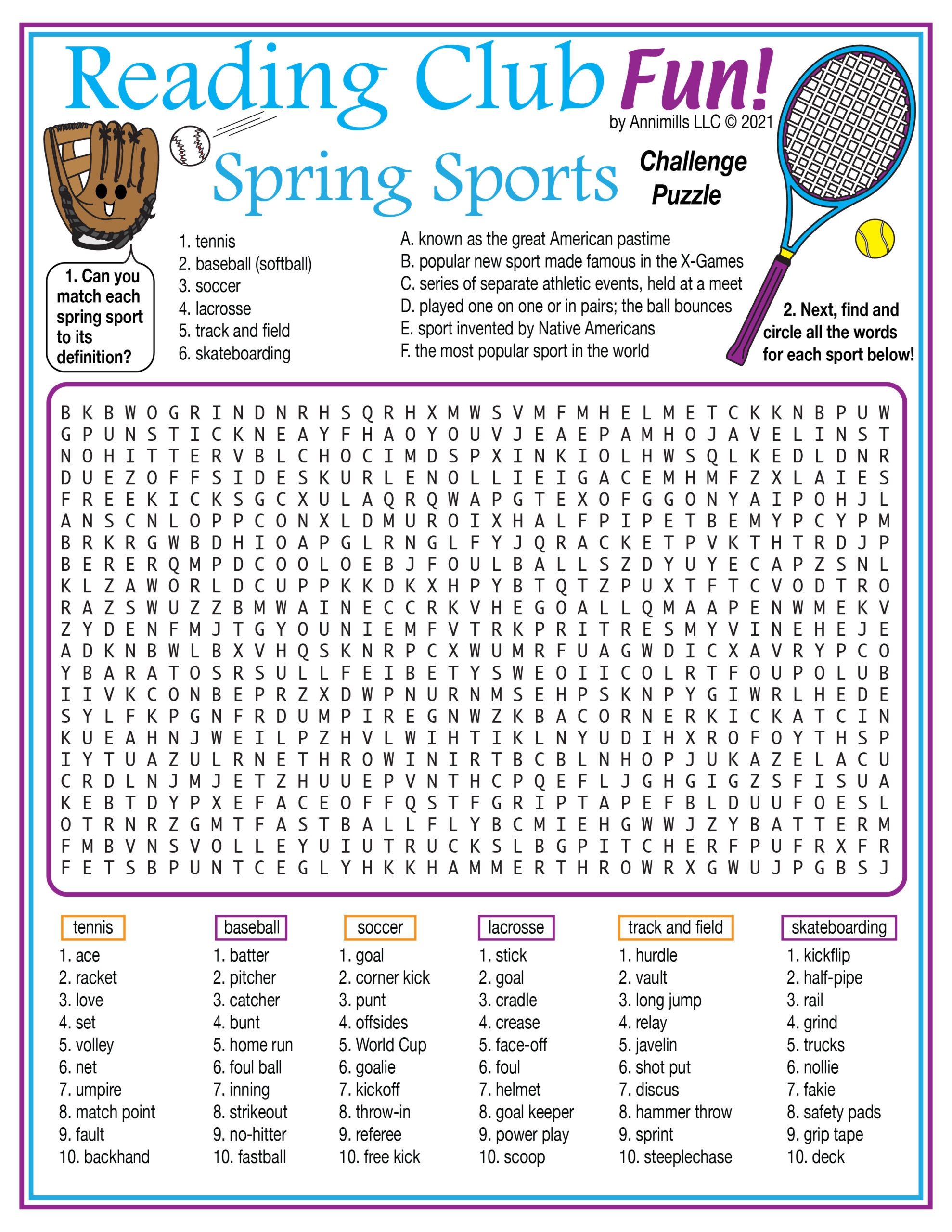 Spring Sports Jumbo Word Search Printable Puzzle Made By Teachers