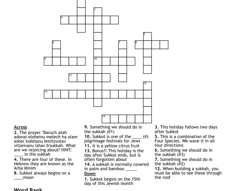 Sukkot Crossword WordMint