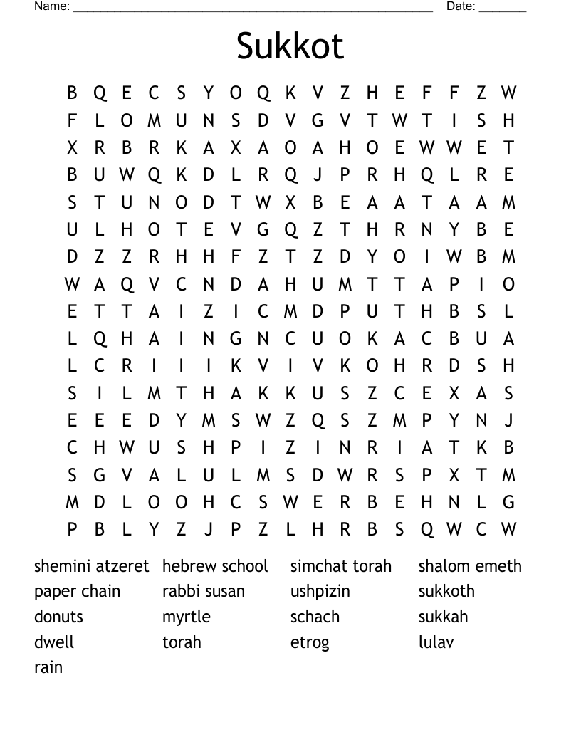Sukkot Word Search WordMint
