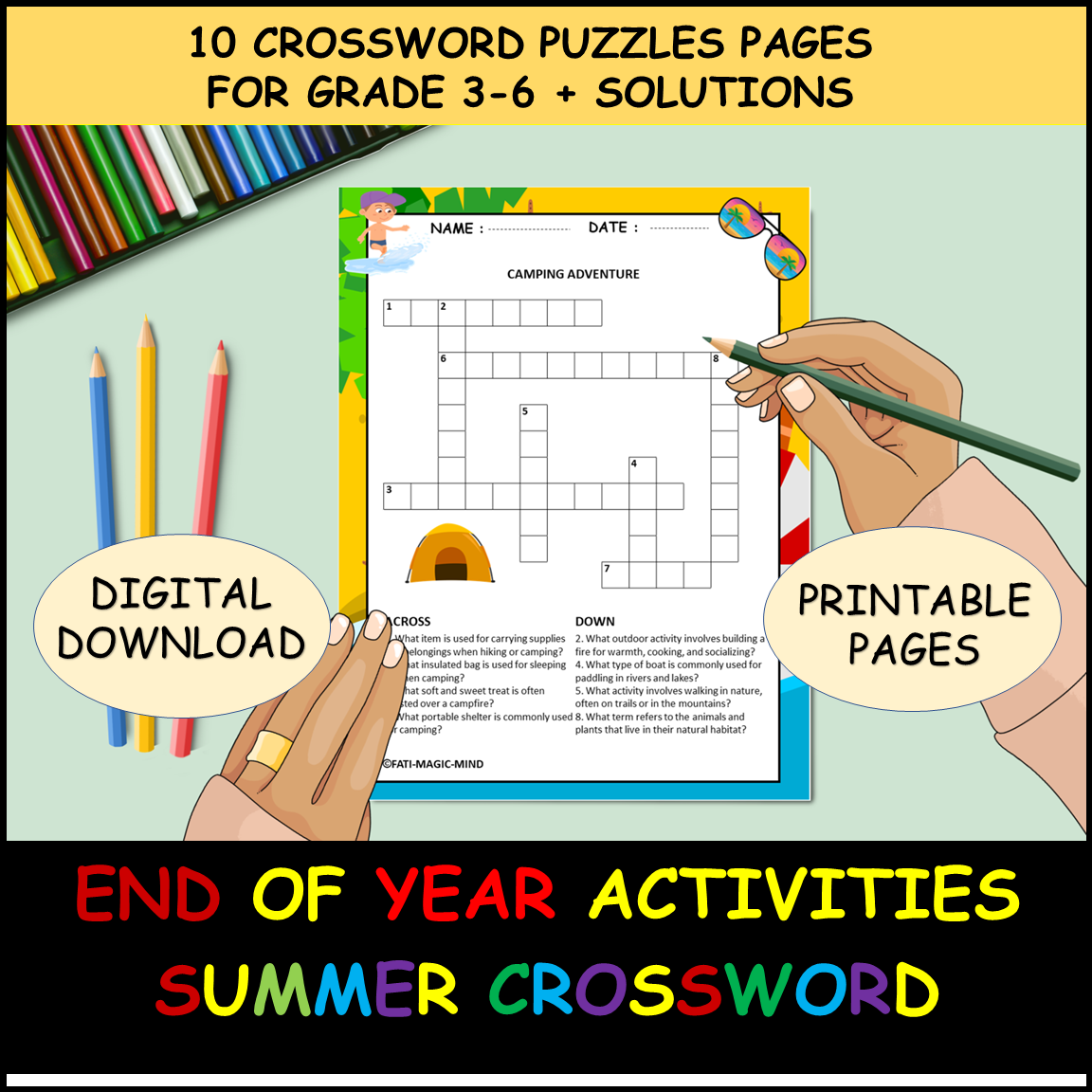 Summer Crossword Puzzle 10 Fun End Of The Year Activities Grd3 6 Printable Pages Made By Teachers