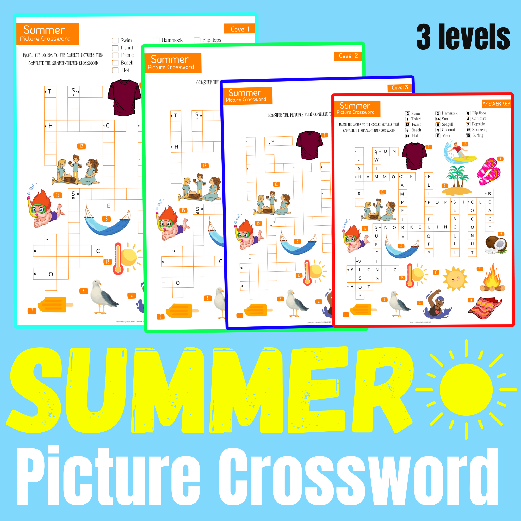 Summer Crossword Puzzle End Of The Year Activity Summer Fun Game Worksheet Made By Teachers