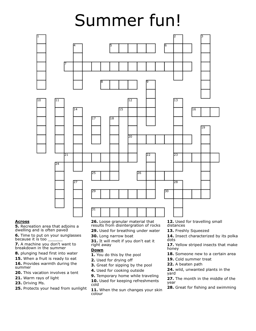 Summer Fun Crossword WordMint