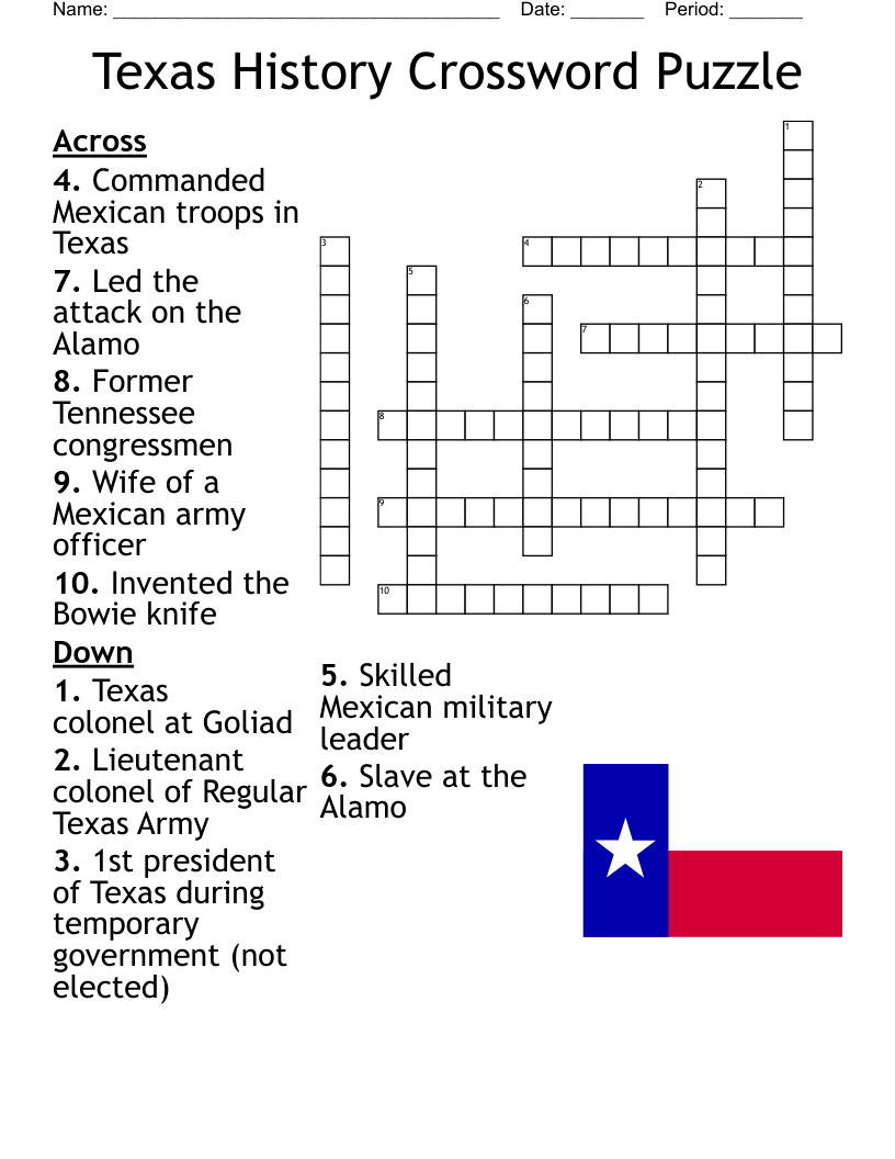 Texas History Crossword Puzzle WordMint
