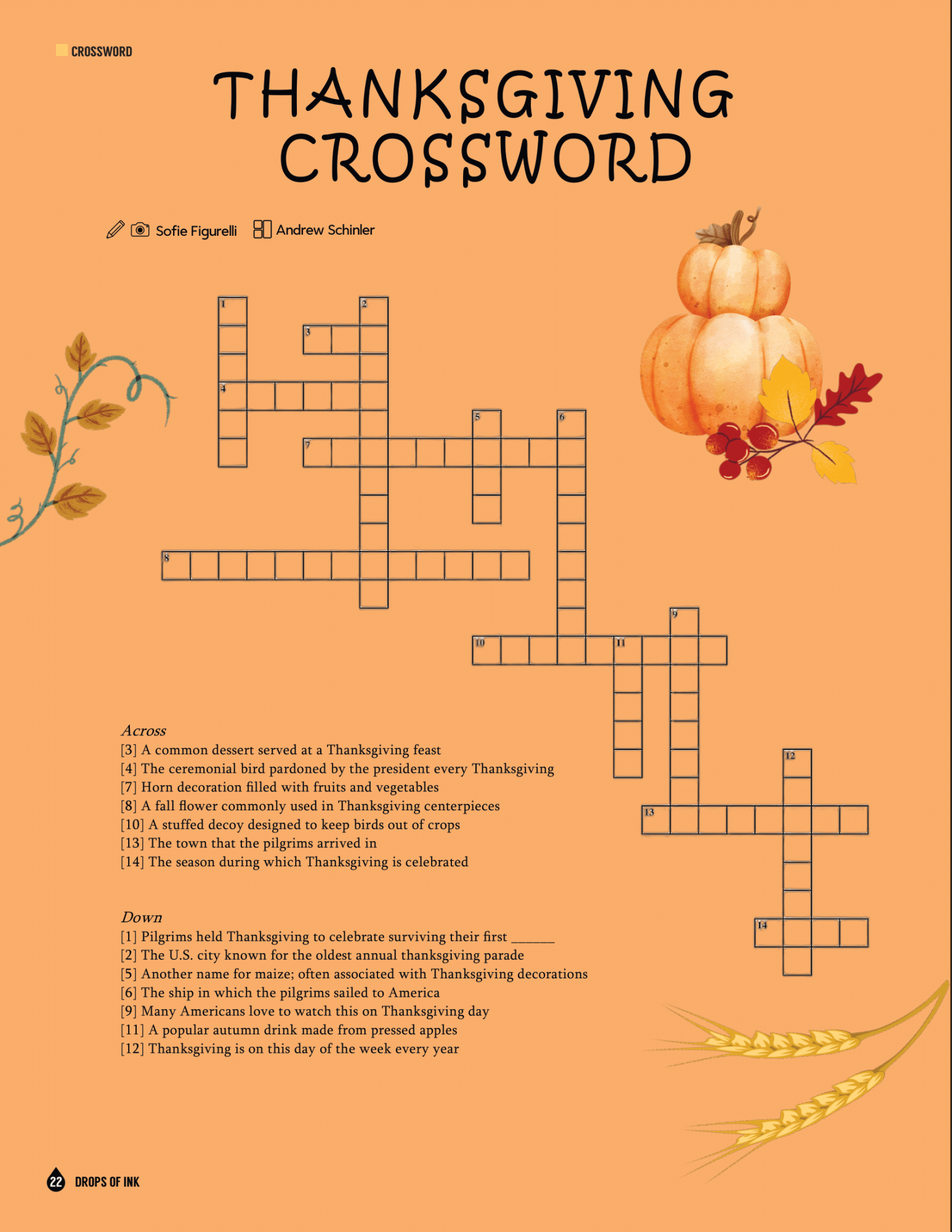Thanksgiving Crossword Drops Of Ink