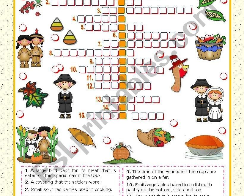 Thanksgiving Crossword Puzzle ESL Worksheet By Mena22 Worksheets Library