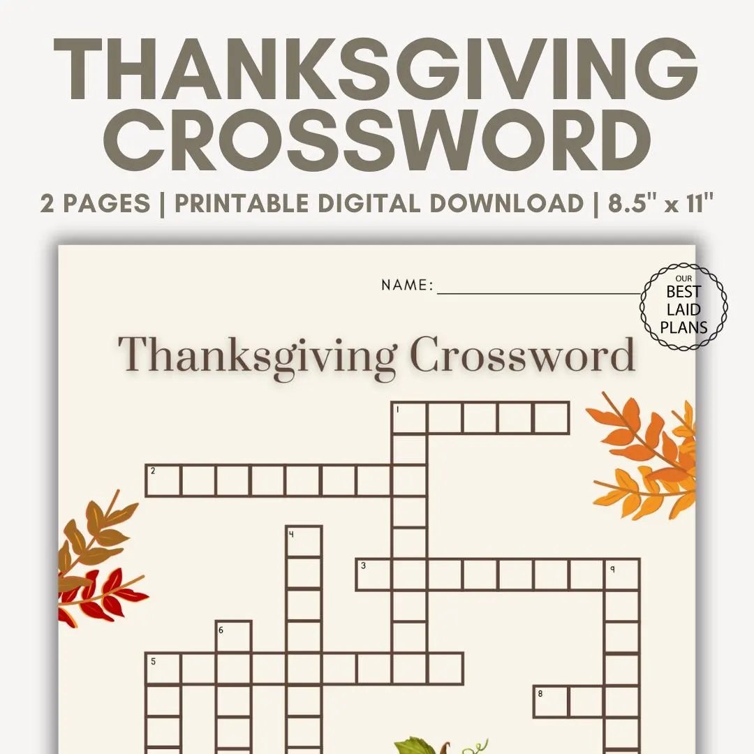 Thanksgiving Crossword Puzzle Thanksgiving Crossword Printable Thanksgiving Puzzle Crossword PDF Thanksgiving 2025 Printable Crossword Etsy