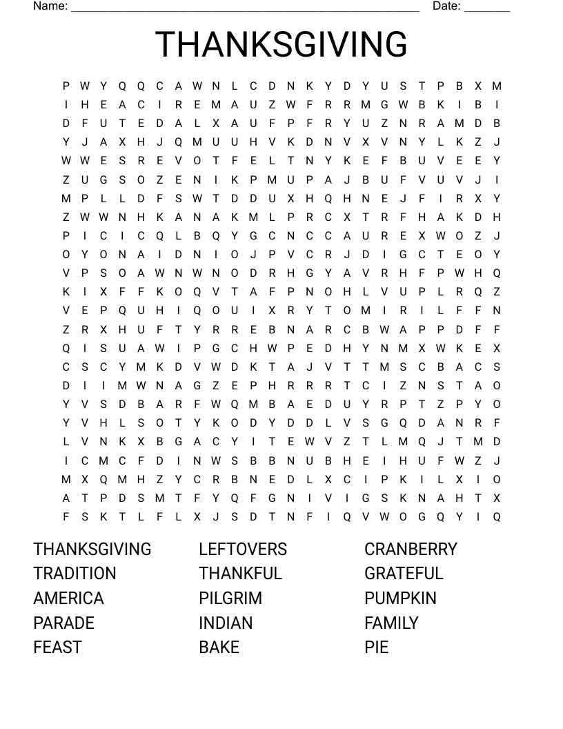 Thanksgiving Crossword WordMint Thanksgiving Crossword WordMint