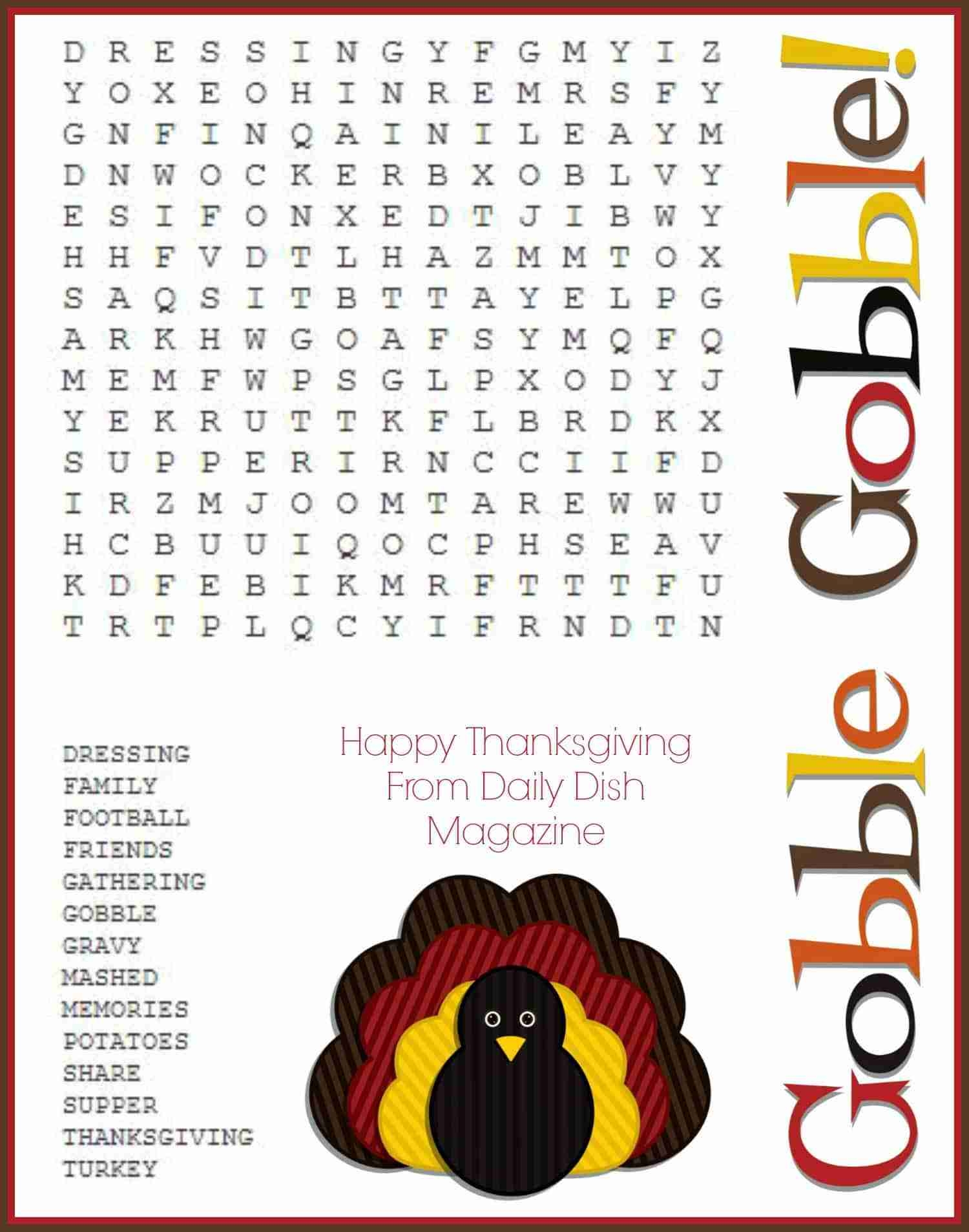 Free Printable Thanksgiving Crossword