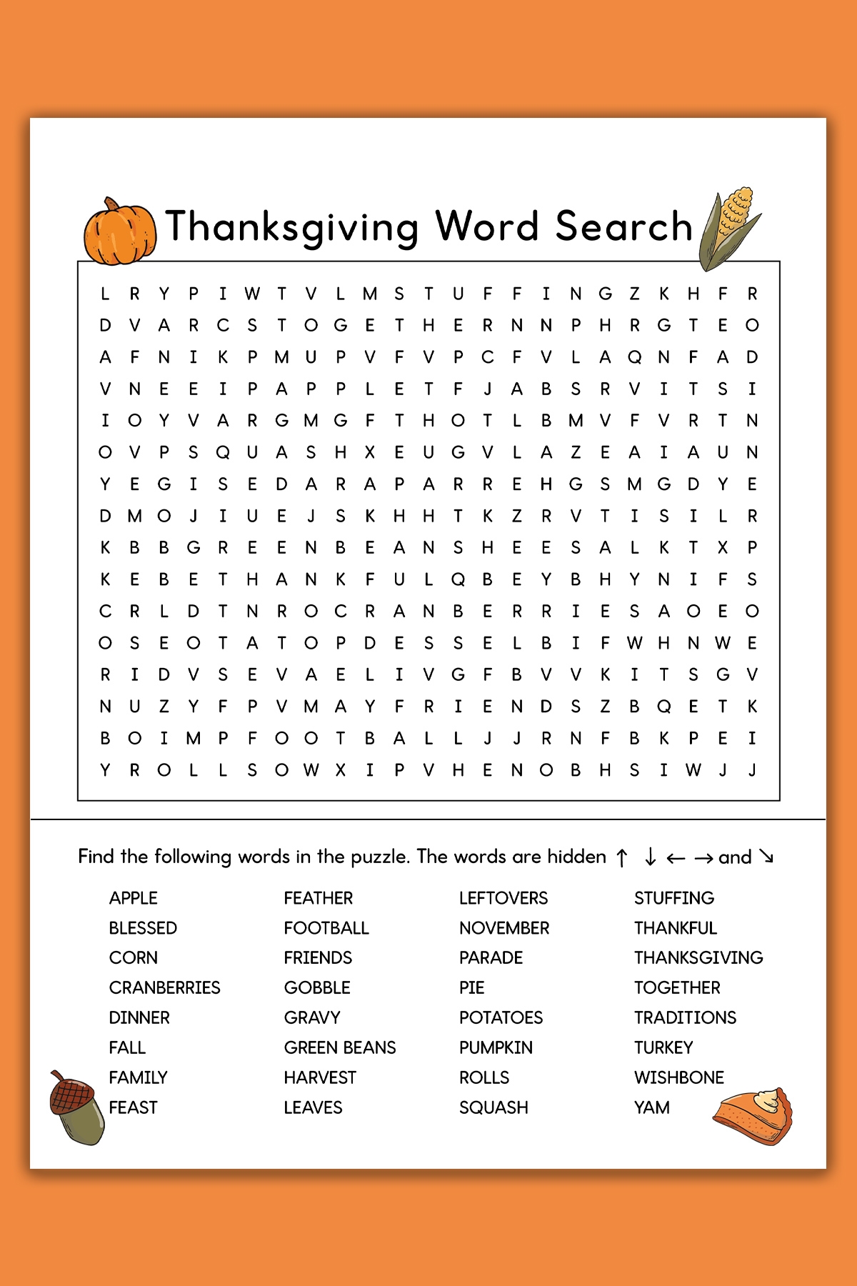 Thanksgiving Word Search Printable Set 3 Varying Levels Of Difficulty Included Thanksgiving Word Search Printable Set 3 Varying Levels Of Difficulty Included