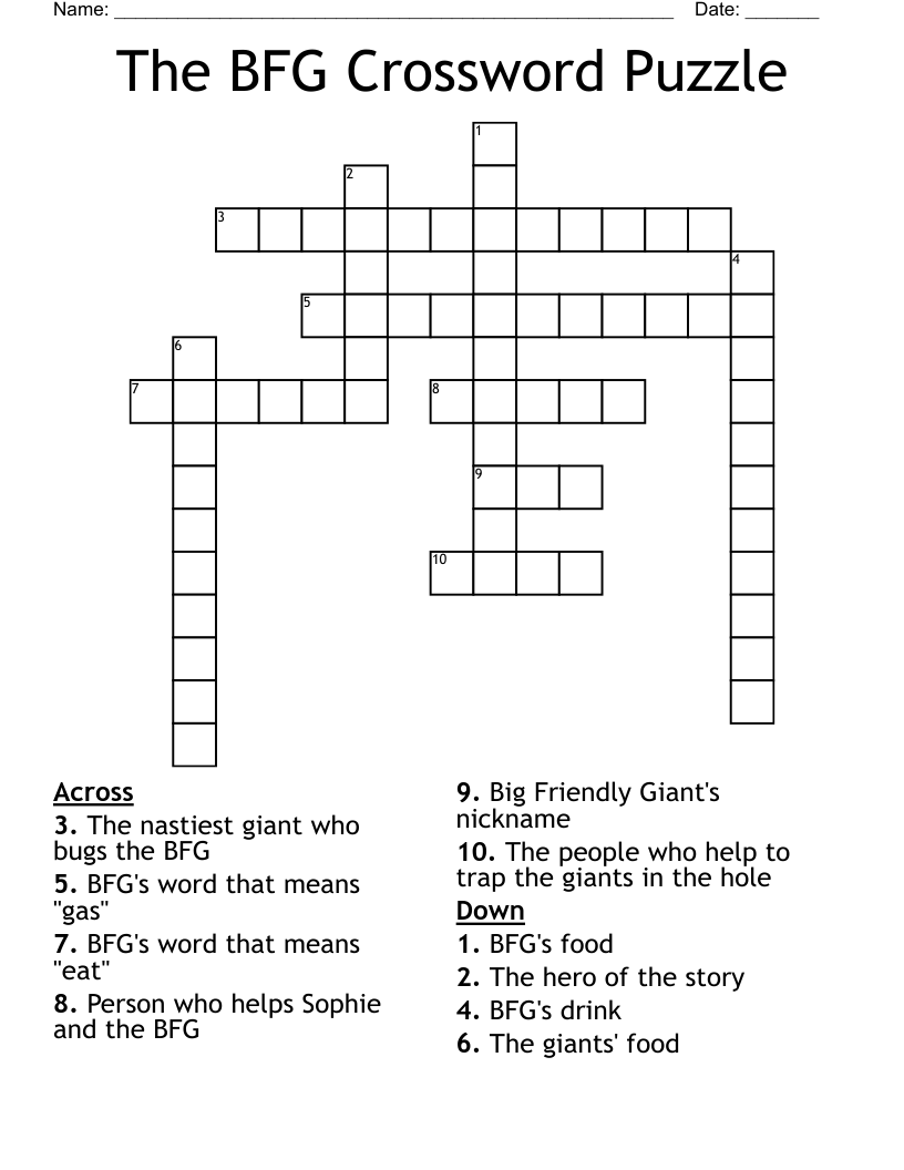 The BFG Crossword Puzzle WordMint The BFG Crossword Puzzle WordMint