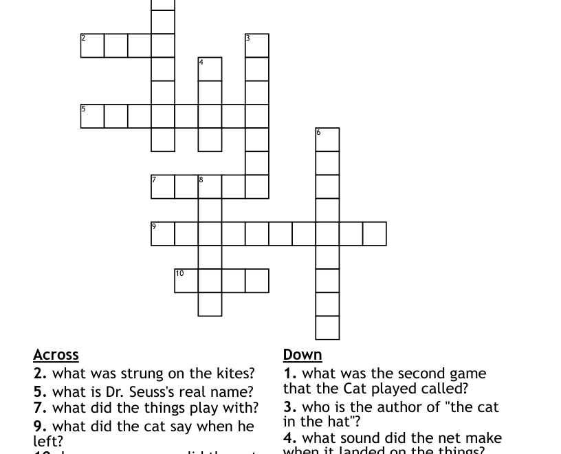 The Cat In The Hat Crossword WordMint
