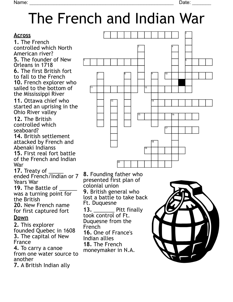 The French And Indian War Crossword WordMint
