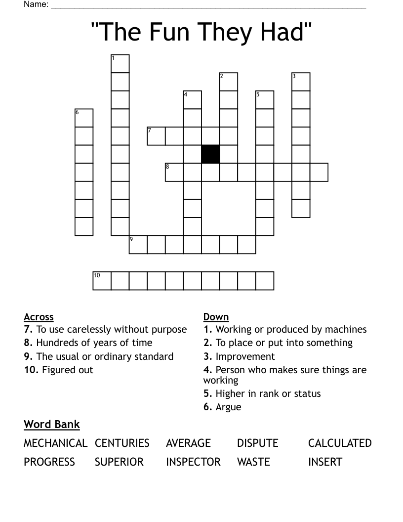The Fun They Had Crossword WordMint