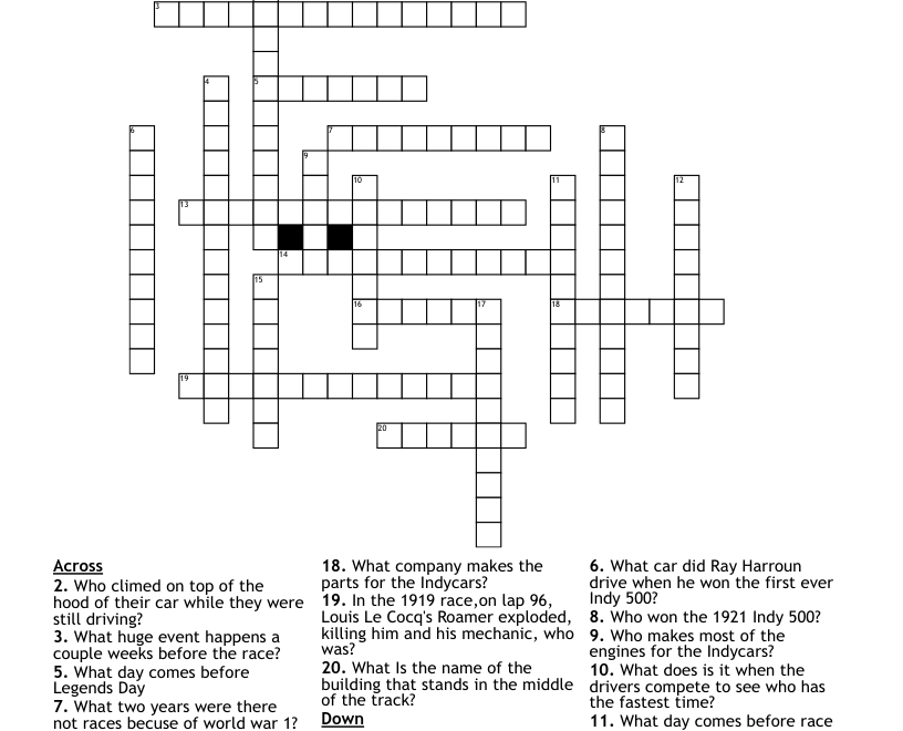 The Indy 500 Crossword WordMint Worksheets Library