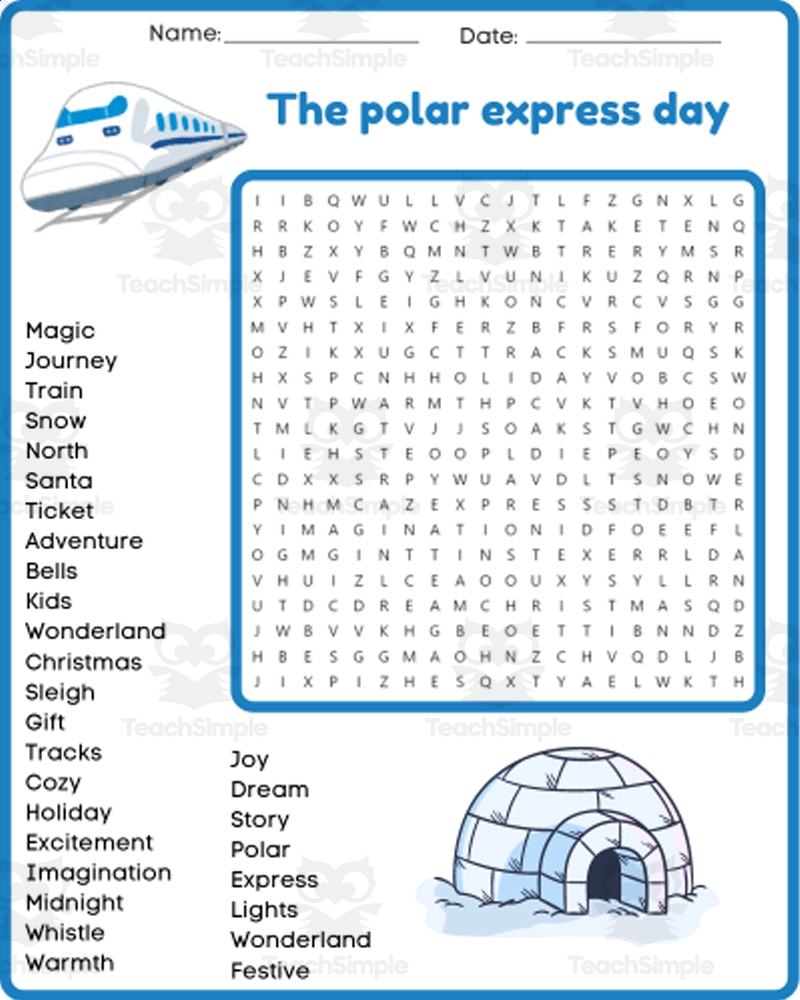 THE POLAR EXPRESS DAY Word Search Puzzle Worksheets Activity By Teach Simple