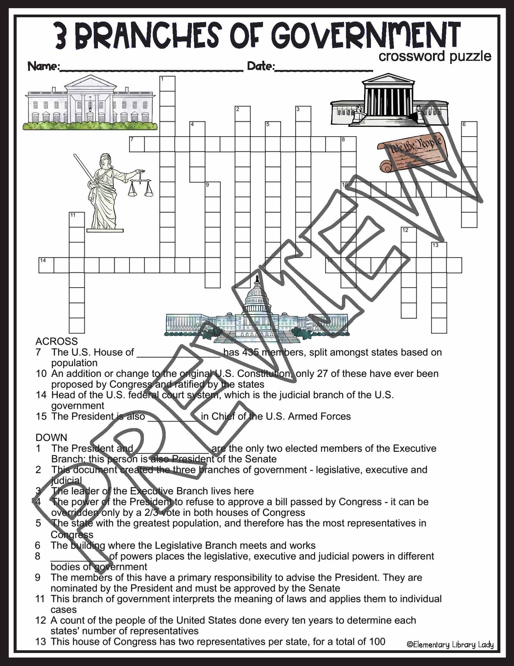Legislative Branch Printable Crossword