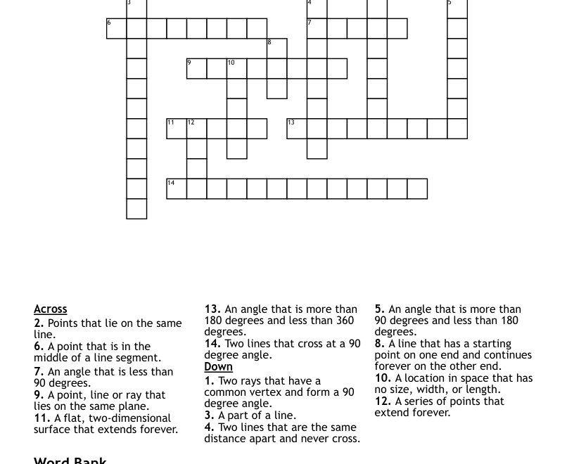 Unit 1 Geometry Vocabulary Crossword WordMint