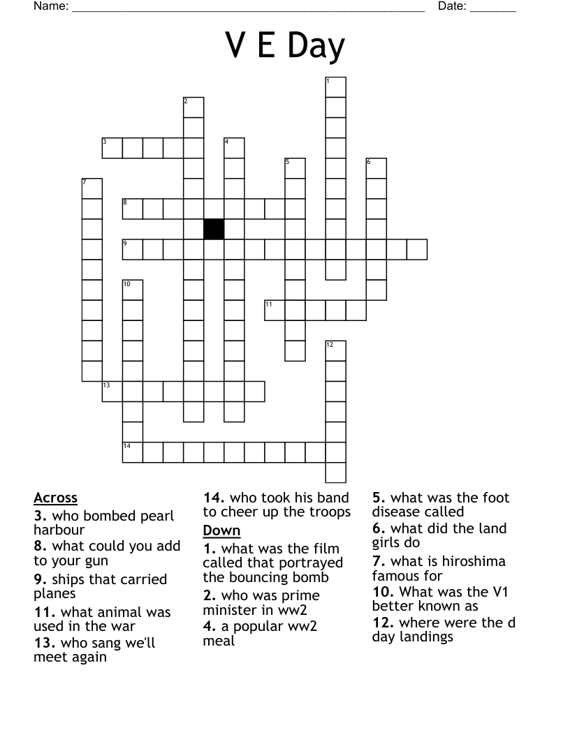V E Day Crossword WordMint