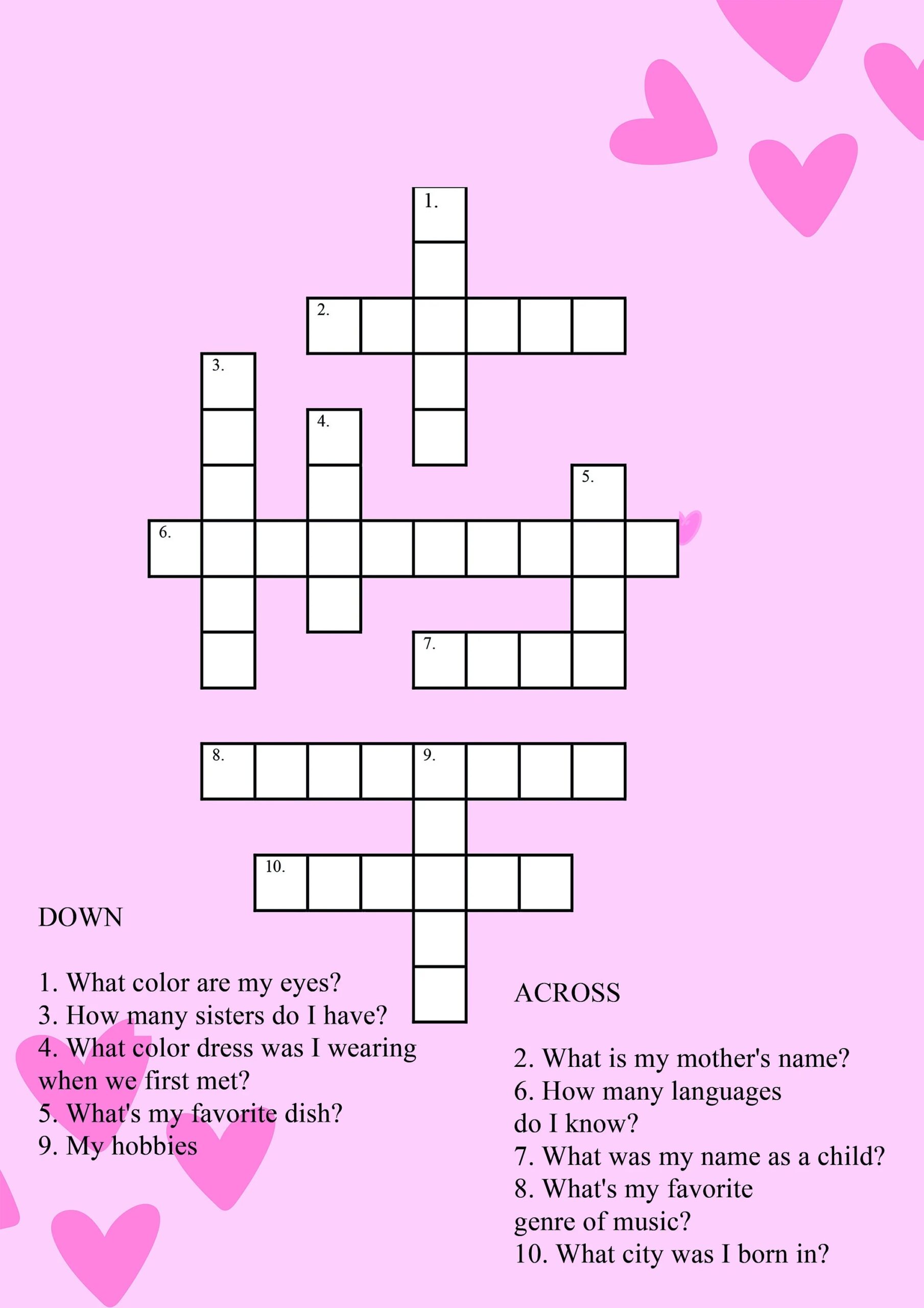 Valentine Crossword Puzzle Printable Crossword Puzzle For Valentine s Day Happy Valentine s Day Digital LGBT Pride Games LGBT Gift Etsy