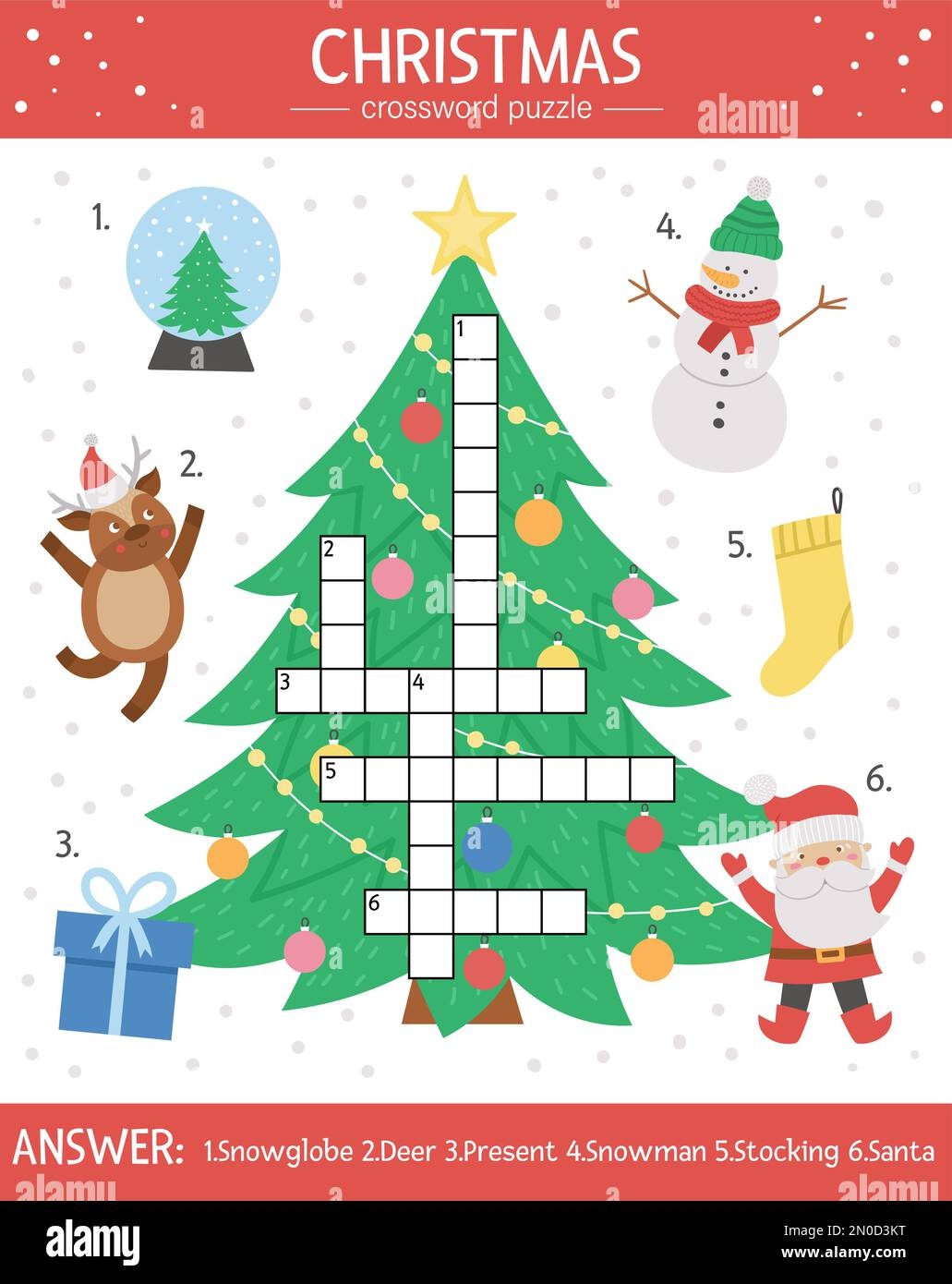 Vector Christmas Crossword Puzzle For Kids Simple Quiz With Winter Holiday Objects For Children Educational Activity With Traditional New Year Eleme Stock Vector Image Art Alamy
