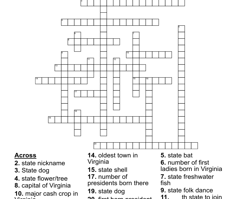 Virginia Crossword Puzzle WordMint