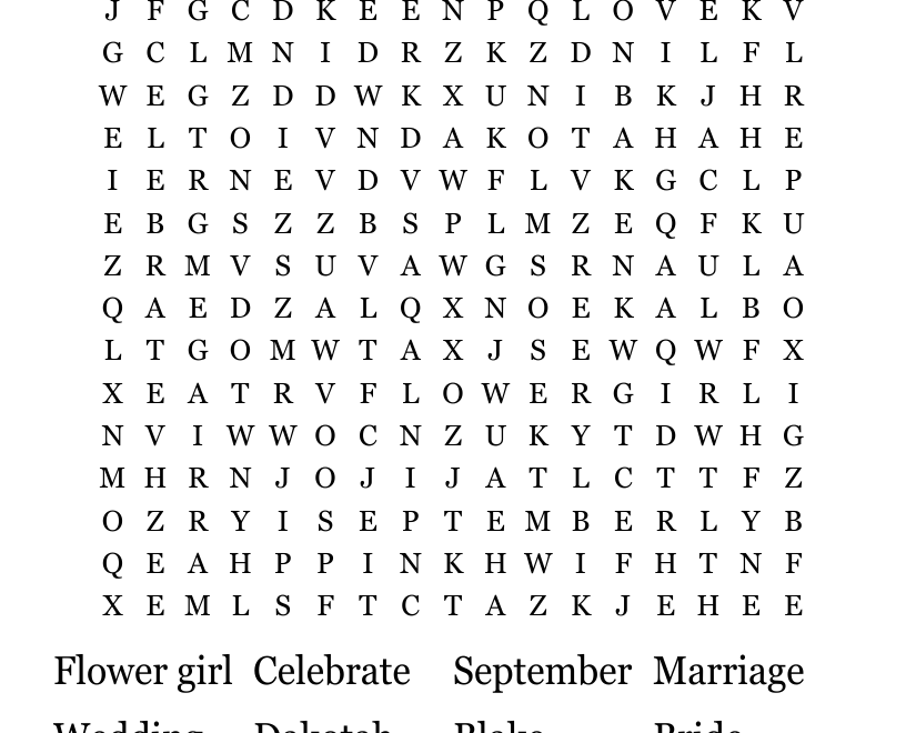 Wedding Crossword KIDS ONLY Word Search WordMint