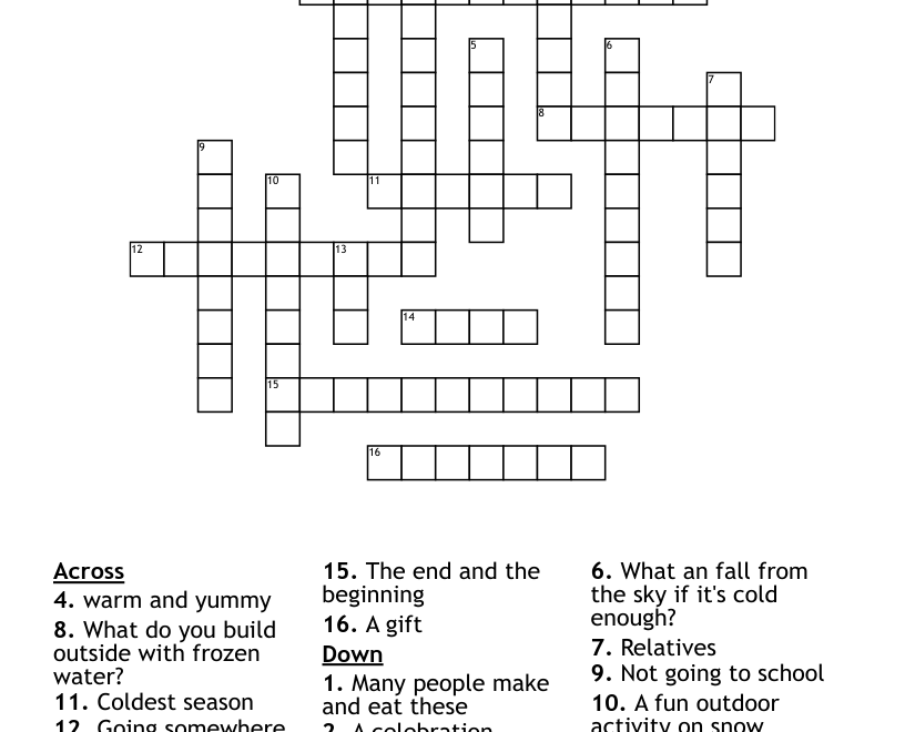 Winter Break Crossword Puzzle WordMint