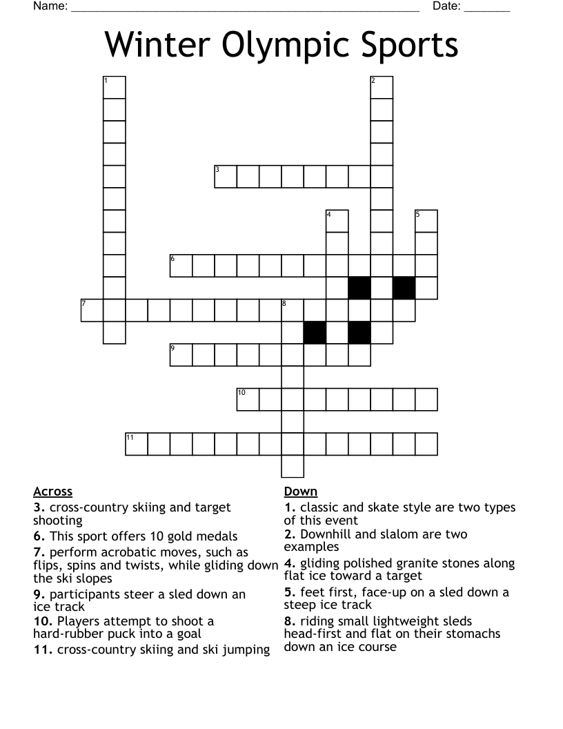 Winter Olympic Sports Crossword WordMint