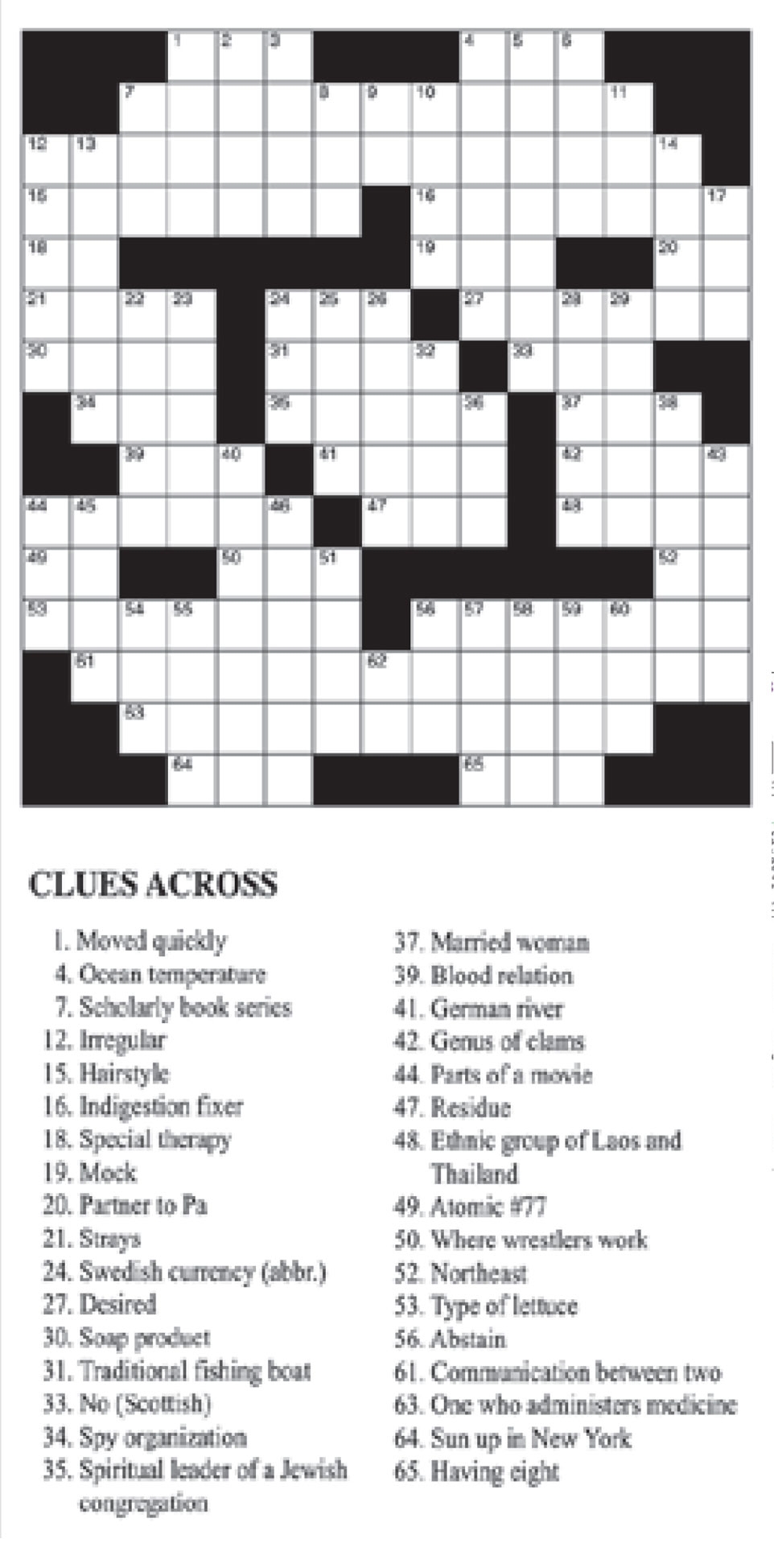 Intermediate Crossword Puzzles Printable