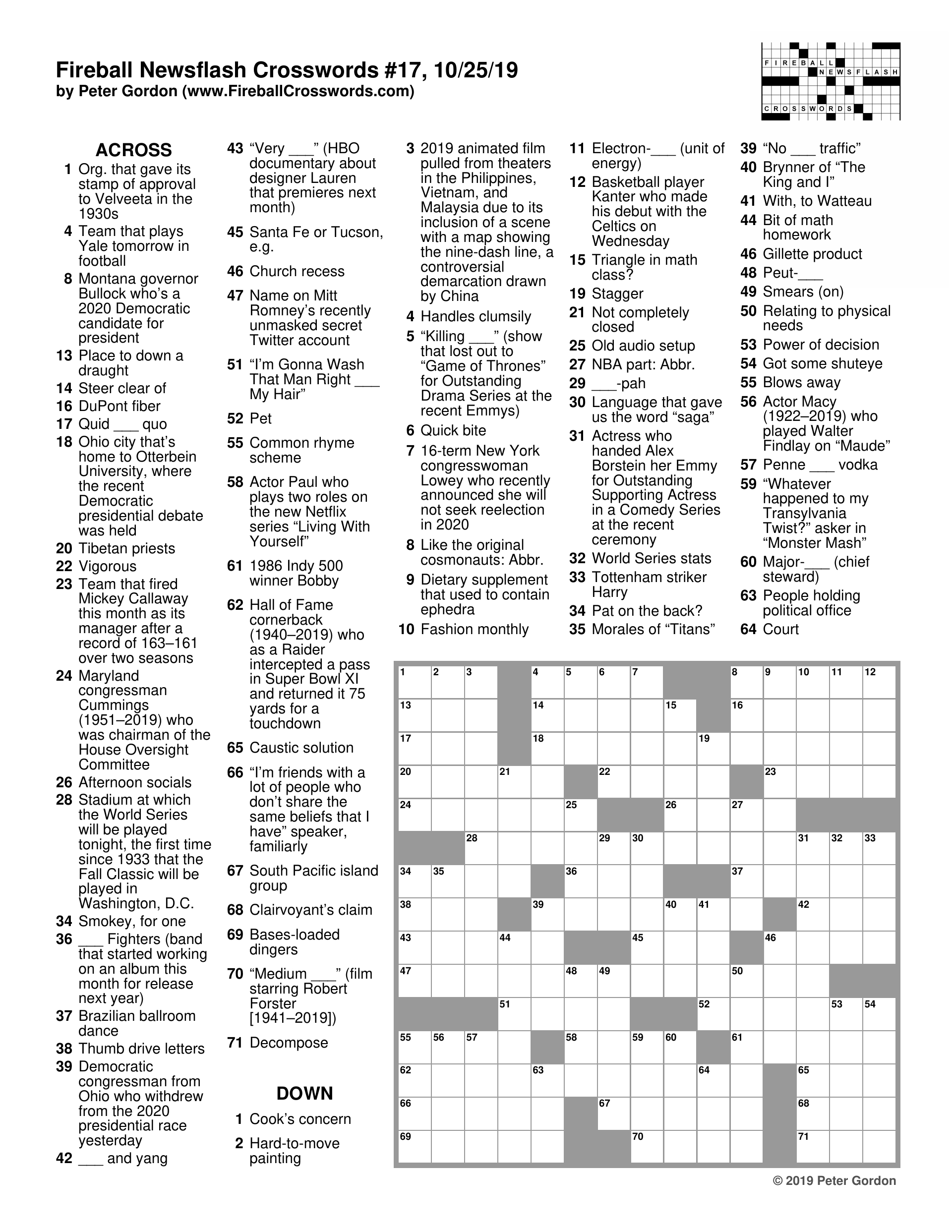 2022 Fireball Newsflash Crosswords By Peter Gordon Kickstarter