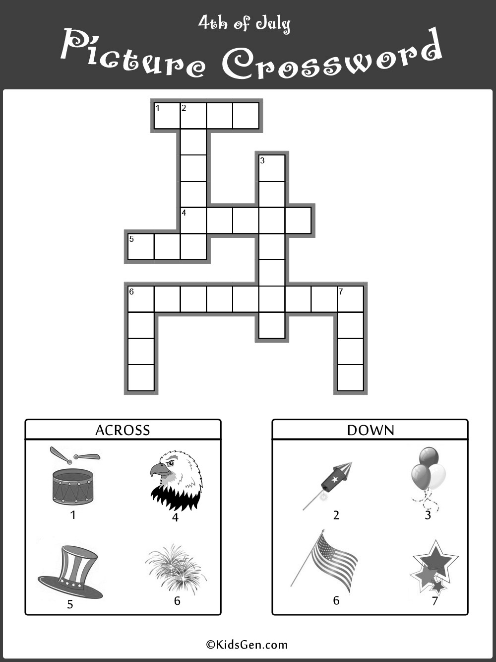 4th Of July Black White Crossword Template With Picture
