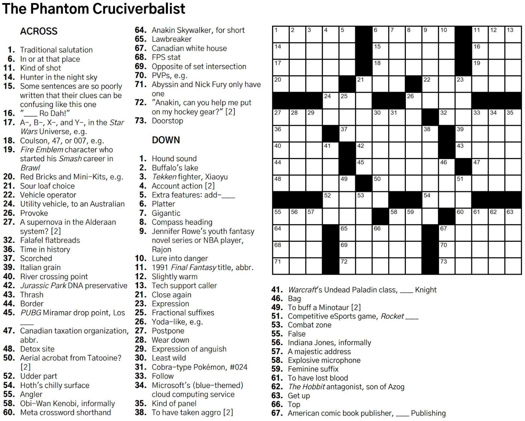 A Nerdy Crossword With A Special Theme This Is R StarWars