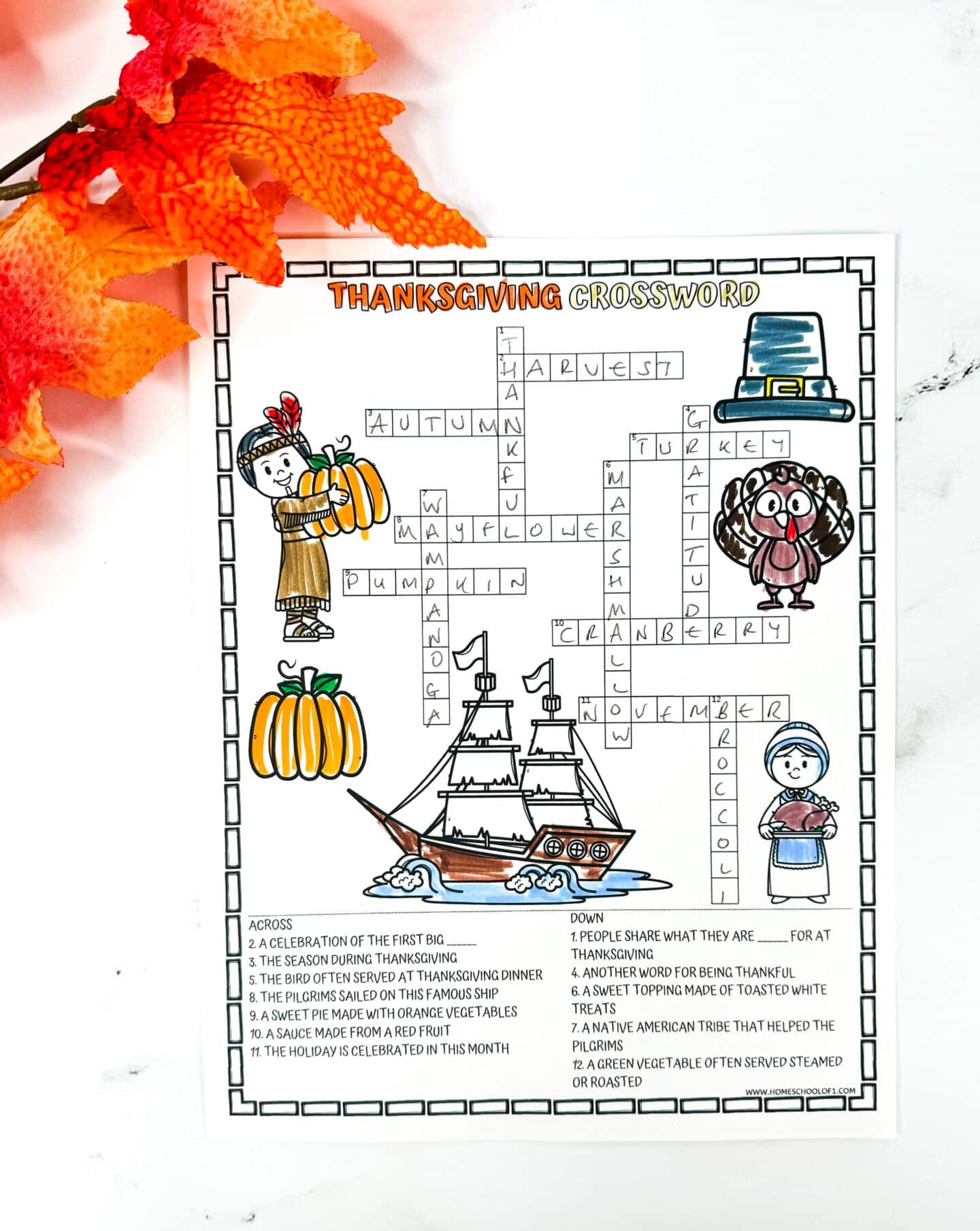 Printable Thanksgiving Crossword