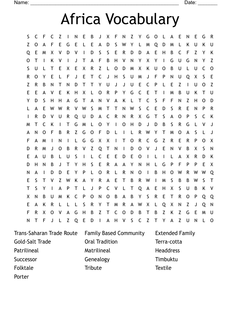 Africa Vocabulary Word Search WordMint Africa Vocabulary Word Search WordMint