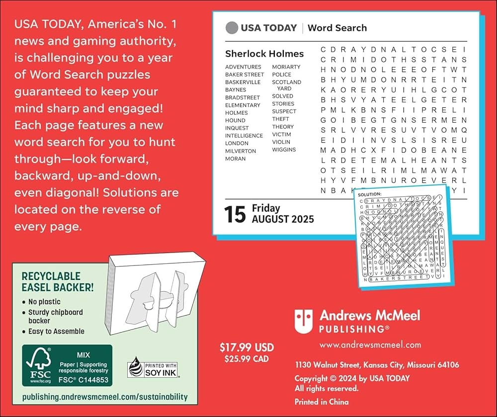 Amazon USA TODAY Word Search 2025 Day to Day Calendar 9781524893071 USA TODAY Books