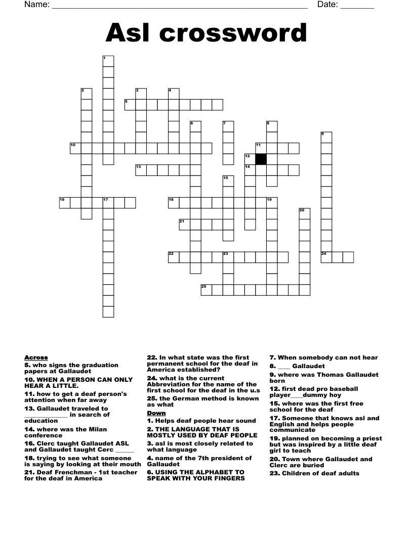 Asl Crossword WordMint