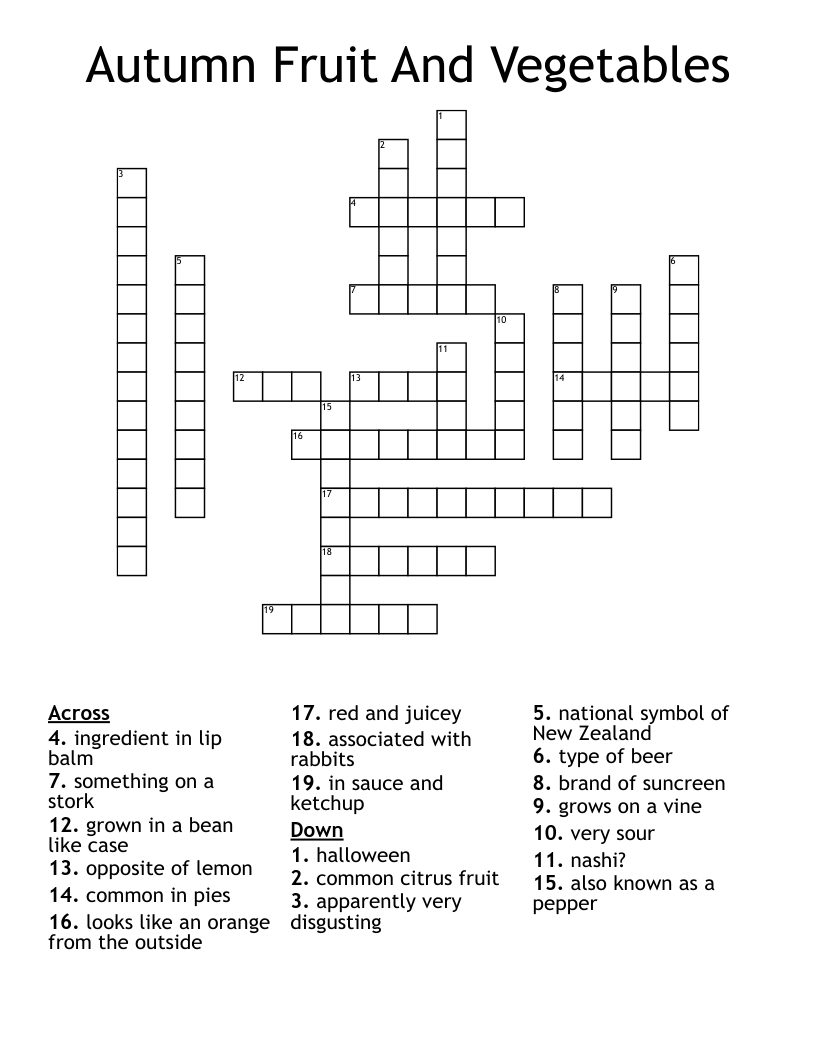 Autumn Fruit And Vegetables Crossword WordMint Autumn Fruit And Vegetables Crossword WordMint