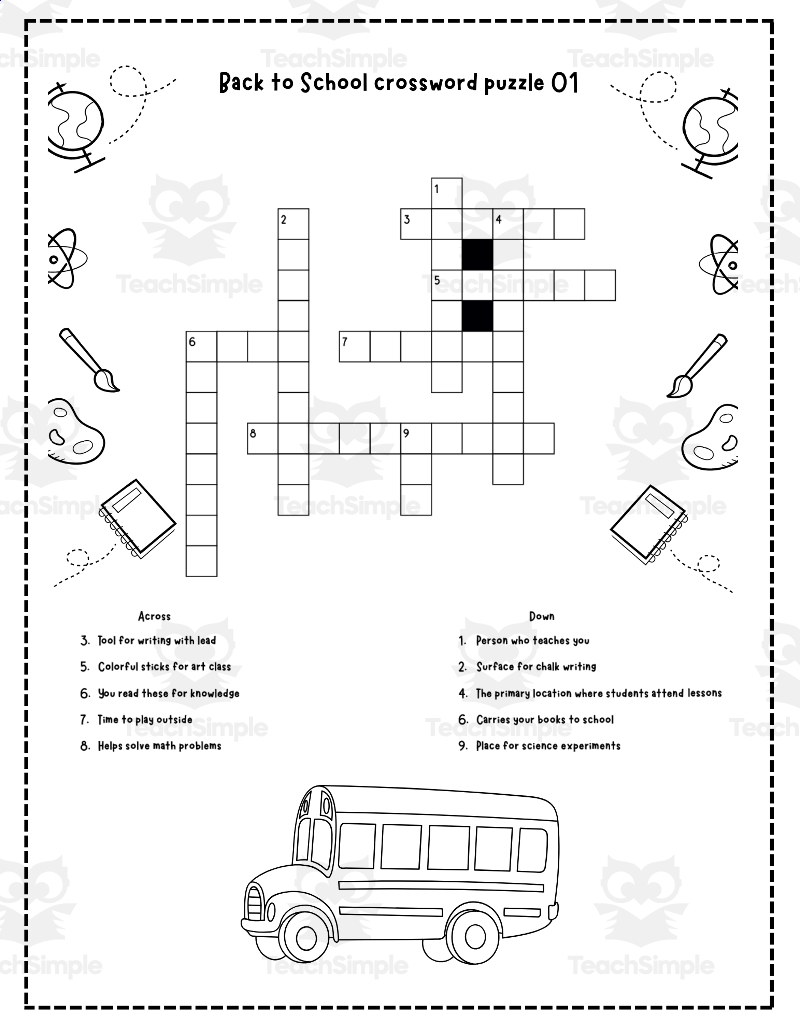 Printable Crossword Puzzles For 1st Graders