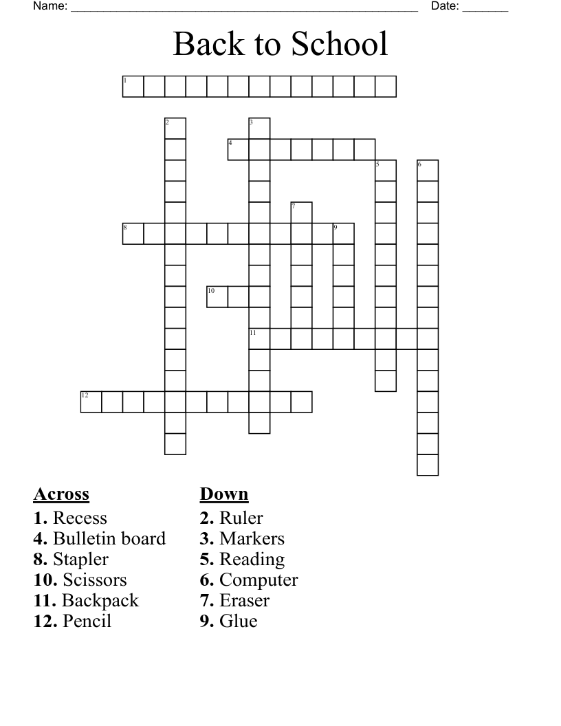 Back To School Crossword WordMint