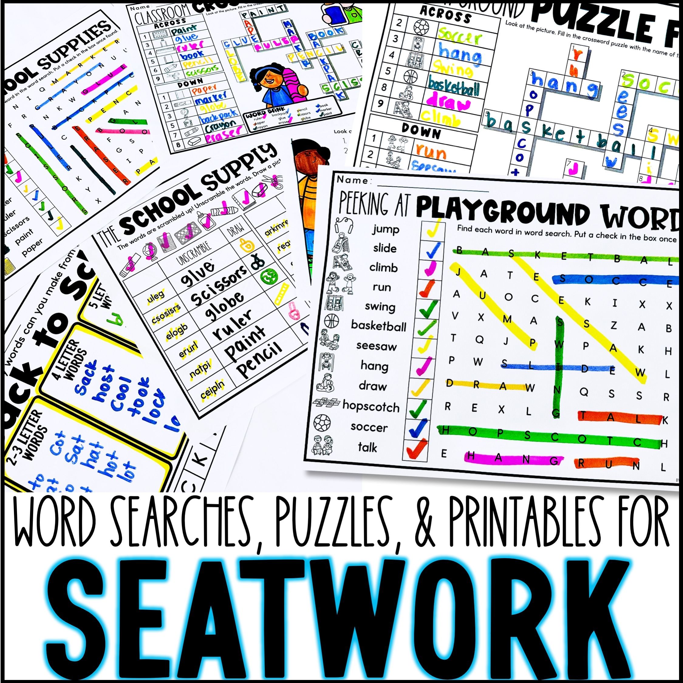 Back To School Word Search Crossword Color Sheets For 1st Week Of 2nd Grade Amy Lemons
