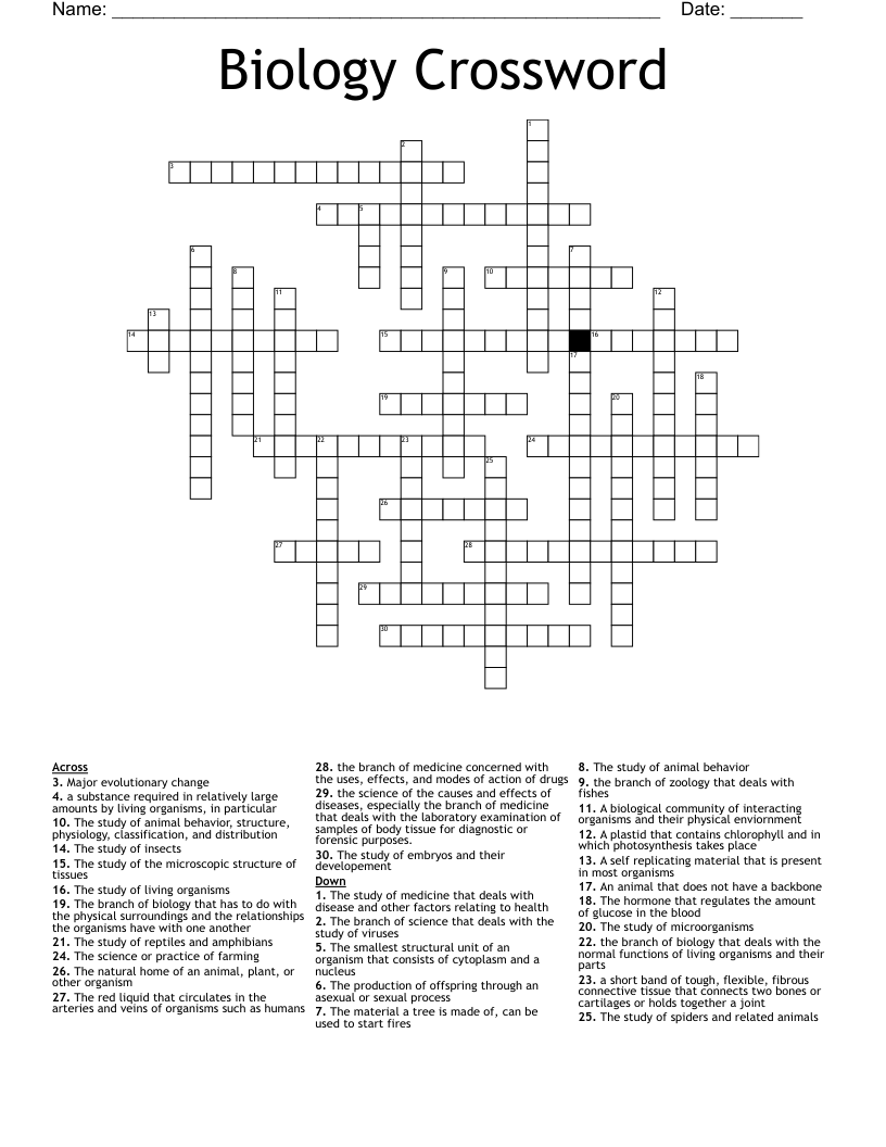 Biology Crossword WordMint