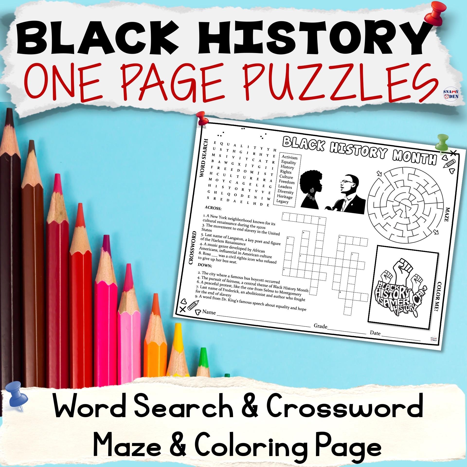 Printable Black History Crossword Puzzles