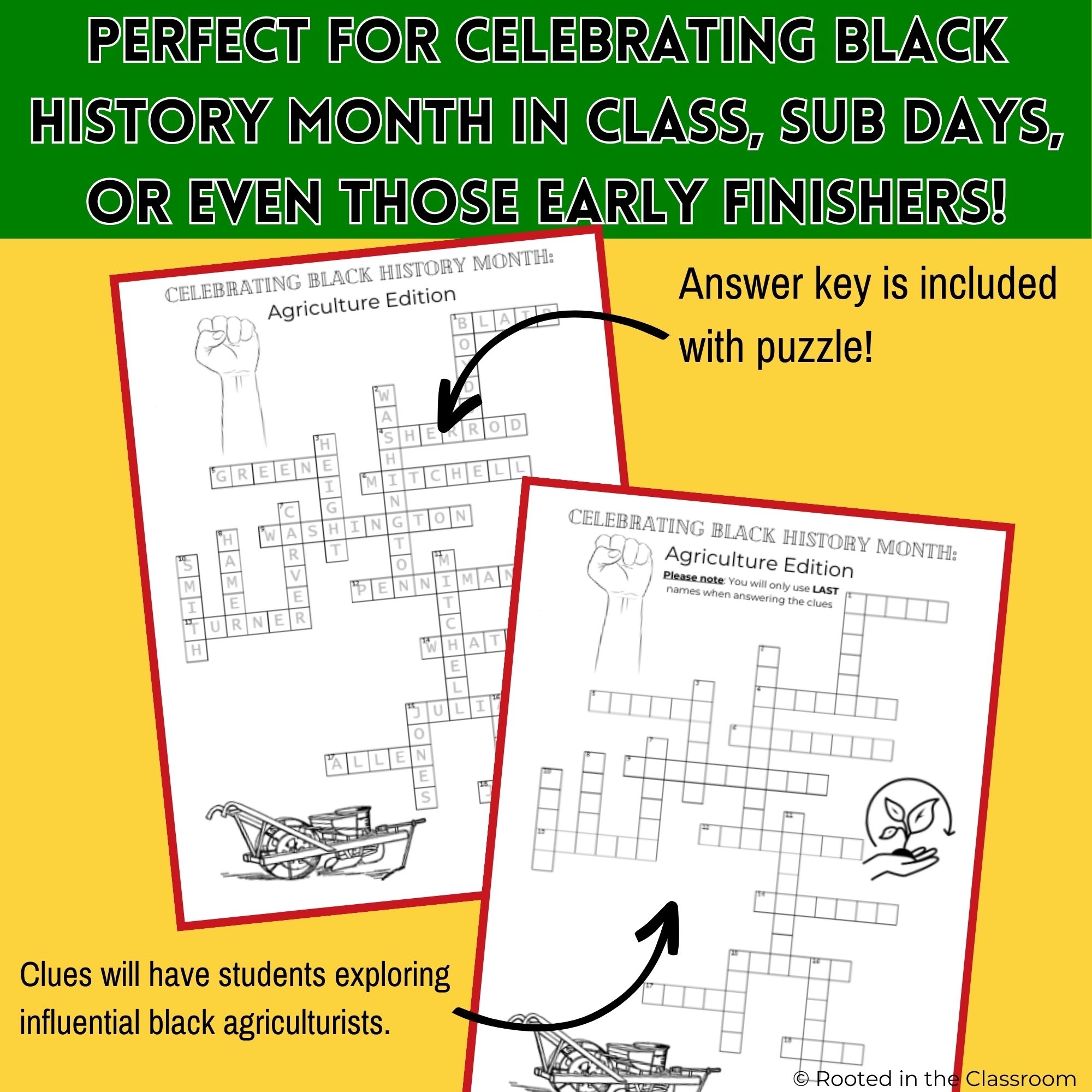 Black History Month Puzzle Pack Crossword Word Search Agriculture Edition Classful